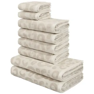 OTTO home Handtuch Set Anna Leopardenmuster, 8-tlg Handtuch-Set, 100% Baumwolle, Frottiervelours (Set, 8-St), Duschtücher, Handtücher und Gästetücher, weich, modern, Animal Print beige