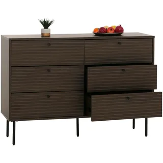 MCW Kommode MCW-N78, Sideboard Schrank, 6 Schubladen, skandinavischer Stil Metall Holz Melamin MVG 85x120x40cm ~ dunkelbraun