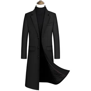 Herren Wollmantel Herbst Winter Lang Trenchcoat Business Casual Dicke Männer Wollmantel Winddichte Jacke - 4XL