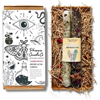 Phoenix Candle Company | Hohe Bienenwachs-Zauberkerzen mit magischen Kräutern und Blumen – 2 Stück – handgerollt (reinigen und schützen)