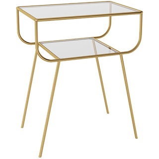 AMOCHO Einfacher Nachttisch, Nachttisch aus Eisen, praktischer Beistelltisch, Nachttisch aus gehärtetem Glas for Schlafzimmer, Wohnzimmer, kleine Räume (Color : Gold, Size : 49x33x60CM)