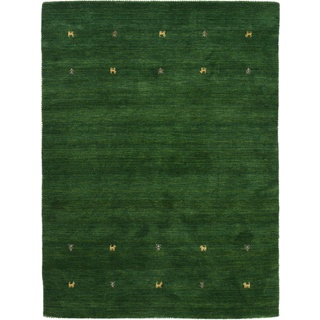 carpetfine Wollteppich Gabbeh Uni Grün 80x150 cm | Moderner Teppich für Wohn- und Schlafzimmer