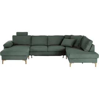 Wohnlandschaft 3C CANDY "Lecce, wahlweise PUR-Schaumstoff oder Tonnentaschenfederkern U-Form", grün, B:339cm H:86cm T:220cm, 95% Polyester, 5% Nylon, Sofas, Wohnlandschaft, Bettkasten in Umbauecke und Longchair, sowie Querschläfer im 2-Sitzer