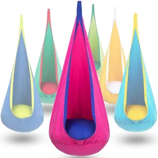 Pod Schaukel mit Aufblasbarem Kissen, Tragbarer Hängehöhle, Hängesessel Hängesitz für den Innen & Außenbereich, Belastbar bis 150bl, 150x70 cm (Rosa)