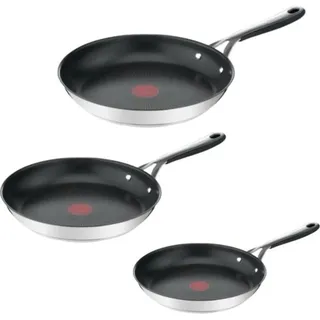 Tefal Jamie Oliver Kitchen Essentials Pfannenset, Bratpfannen, Induktion, Edelstah, Silikongriff (20/24/28 cm)