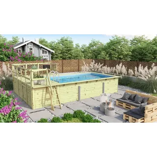 Karibu Rechteckpool Massivholzpool kdi Schwimmbecken Gartenpool, Massivholz, witterungsbeständig, wetterfest
