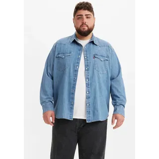 Jeanshemd LEVI'S PLUS, Herren, Gr. 4XL (72/74), N-Gr, franklin stone wash, Denim/Jeans, Obermaterial: 100% Baumwolle, bequem hüftlang, 1-Knopf-Manschette, Hemden Jeanshemd, im Westernstyle