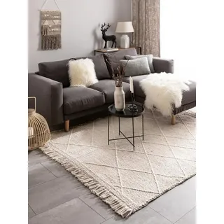 benuta Wollteppich Daphne, rechteckig, Höhe: 6 mm, Kunstfaser, Berber, Ethno-Style, Wohnzimmer beige|weiß 200 cm x 300 cm x 6 mm