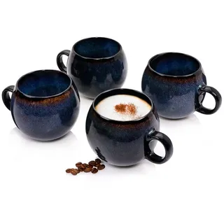 SÄNGER Cappuccinotasse Tokio Cappuccinobecher, 4-tlg., Steingut, Blau Schwarz, Handmade, Premium Collection blau|schwarz