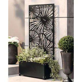 Pflanzkasten mit Rankgitter aus Metall, schwarz, 60x24x24 cm, mit Rankhilfe 122 cm hoch, Blumenkasten mit Spalier, Hochbeet mit Sichtschutz - Schwarz
