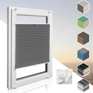 Home-Vision® Premium Plissee Faltrollo ohne Bohren mit Klemmträger / -fix (Graphit, B25cm x H100cm) Blickdicht Sonnenschutz Jalousie für Fenster & Tür
