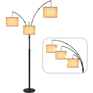 YU YUSING Stehlampe Wohnzimmer, 200cm Bogenlampe mit 3 Verstellem Beigen Leinen-Lampenschirm, E27 Fassung, Stehlampe Dimmbar, Leselampe Schlafzimmer, Stehleuchte Modern für Kinderzimmer, 360° Drehbare