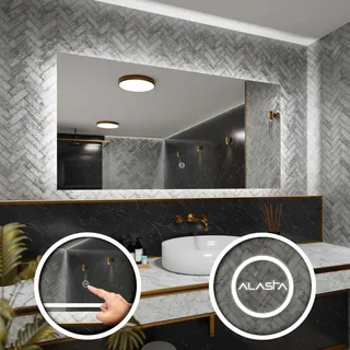 Badspiegel mit LED Beleuchtung und Touch-Schalter - Dubai - 120 cm, 80 cm - Silber