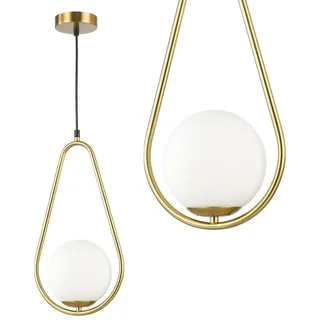 MasterLED Pendelleuchte - E27 - Gold - Tropfenform - Opalglas-Kugel - moderne Hängeleuchte für Wohnzimmer & Esszimmer - Gold