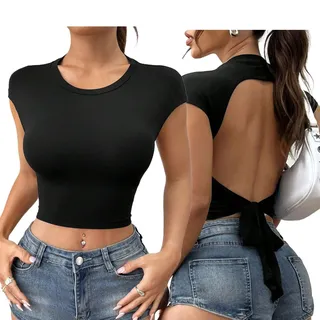 ZKZFCAI Damen Tank Top Backless Top Damen Y2K Rückenfreies Oberteil Sexy Oberteile Damen Umkehrbarer Stil Strassenmode Neu im Sommer Oberteile Damen(Schwarz M) - M