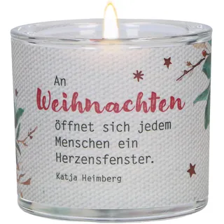 Butzon & Bercker Glaswindlicht Weihnachten Ø 6,5 cm – mundgeblasen mit farbig bedrucktem Pergamentumleger, Lieferung in grüner Geschenkverpackung mit weißem Teelicht: LichtMoment
