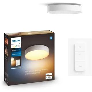 Philips Hue White Ambiance Enrave Deckenleuchte M (2.450 lm) inkl. Dimmschalter, dimmbare Deckenlampe für das Hue Lichtsystem mit allen Weißtönen, smarte Lichtsteuerung über Sprache und App, weiß