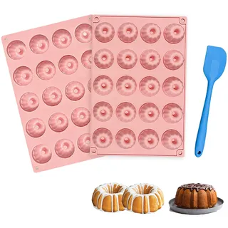 FIHODONE 2 Stück Gugelhupfform Silikon Rosa mit Schaber,Mini Muffins Backform 29x19.5x2.2cm,Gugelhupfform Klein Silikonbackform,Savarin Silicone Mold Verwendet für Die Kuchenherstellung
