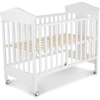 Cangaroo Babybett Wing 120 x 60 cm Gitterbett Buchenholz Räder 3 Höhenpositionen weiß