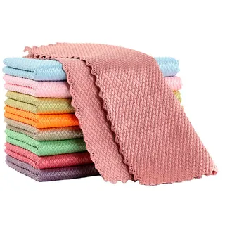 LJYSJS 10 Pcs Fischschuppen-Reinigungstuch, Mikrofaser-Reinigungstuch, Nanofasertuch, Geschirrtuch, Hinterlassen Keine Spuren Zum Reinigen Der KüChe, Glasprodukte, Autos, GläSer, Badezimmer (25x25cm)