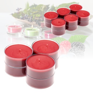 Candelo 12er Set XXL Duft Kerzen - Duftteelichter Waldbeere - Jumbo Teelicht in Kunststoff Hülle - 8 Std Brenndauer - Große Teelichter in Rot