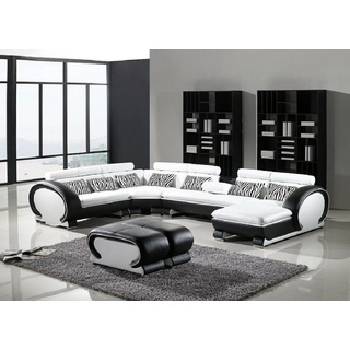 JVmoebel Ecksofa Ecksofa + 2x Hocker Eckgarnituren Leder Couch, Made in Europe schwarz|weiß
