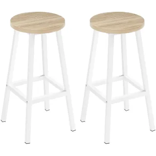 Klihome Barhocker 2er Set, Bar Hocker 64.5cm, Helle Eiche | Barstühle mit Metallgestell, Barstuhle rund, Küchenstühle mit Fußstütze, Tresenhocker für Bar Kücheninsel Esszimmer