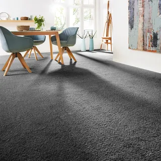Andiamo Teppichboden ANDIAMO "Softness, Velours, Gesamthöhe 17 mm, Luxusklasse LC5", grau (anthrazit), B:400cm L:600cm, Kunstfaser, Teppiche, Uni Farben, Breite 400 cm, besonders weich, Wohnzimmer, Schlafzimmer