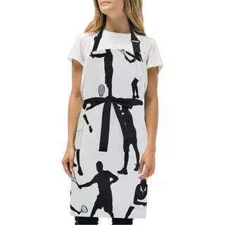 LDIYEU Schwarz Weiß Tennis Schürze Küchenschürze Kochschürze mit 2 Taschen Verstellbarer Umhängeband Schürzen Latzschürze für Frauen Männer Chef Kellnerin