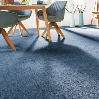 ANDIAMO Teppichboden "Frisee-Velours Sophie" Teppiche Uni Farben, Breite 400 cm oder 500 cm, strapazierfähig & pflegeleicht Gr. B/L: 500 cm x 700 cm, 12 mm, 1 St., blau (dunkelblau) Teppichboden