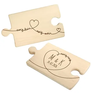 2er Set Puzzlebrett mit Gravur, Ewig Dein, Personalisiert mit Initialen und Datum, Schneidebrett aus Holz, Hochzeitsgeschenk