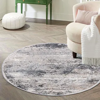 Mazovia Teppich Rund 240 cm - Kurzflor - Weich Teppich für Wohnzimmer Esszimmer - Abstraktes Vintage Grau 240 x 240 cm