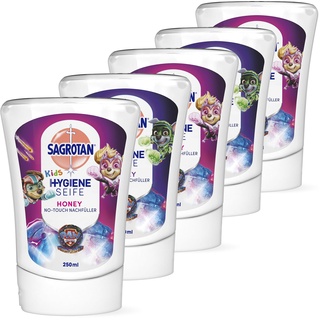 Sagrotan No-Touch Kids Nachfüller Honig – Paw Patrol Edition – Für den automatischen Seifenspender – 5 x 250 ml Handseife