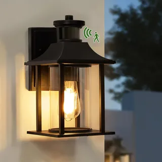 LMP Aussenlampe Außenlampe mit Bewegungsmelder, Retro Wandleuchte Wandlampe aussen außen, Schwarz LED Außenleuchte Wand Aussenleuchte Dämmerungssensor Ausenbeleutung Hauswand, 1x E27 Glühbirne