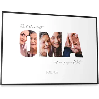 Papierschmiede® Geschenk für Oma Bild mit Fotos - A2 im Bilderrahmen XXL - Personalisiertes Geschenk für die Beste Oma Poster personalisierbar Geburtstag Muttertag Großmutter Weihnachten