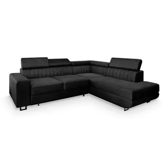 masseno Eckcouch Polyester 3-Sitzer Schwarz