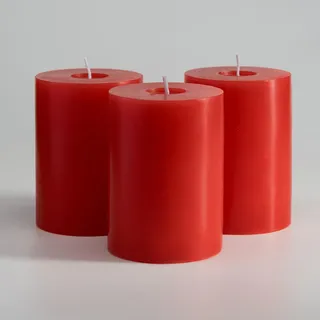 Memoward Stumpenkerzen Rot,Kerzen Groß 3er Set,Lange Brenndauer ca.50+ Std,Saubere Verbrennung,Unparfümiert,für Haushalt,Feiern und Gastronomie Deko,(7.5 x 10 cm-3er, Rot)