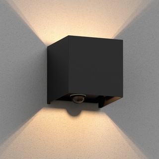 ledscom.de Wandleuchte CUBEL, Bewegungsmelder, für außen, schwarz, IP65, Up & Downlight + LED Lampe 501lm, warmweiß