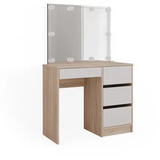 Vicco Schminktisch Sherry Sonoma Weiß, 90 x 75 cm, Spiegel, LED, Frisiertisch