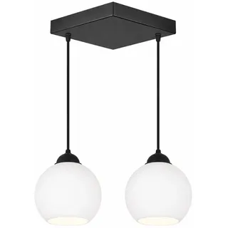 Moderne 2-flammige Pendelleuchte Schwarz mit weißen Glasschirmen – Höhenverstellbare E27 Hängelampe aus Metall und Glas (N-KDE-AZ2) - Weiß
