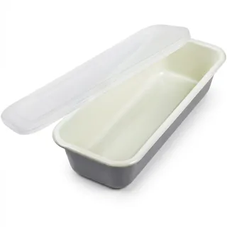 webake Kastenform 30cm Brotbackform Emaille Kastenbackform Mit Kunststoff Deckel Brotform Rechteckig Kasten Backform für Kuchen, Toastbrot, 30 x 11,5 x 7 cm