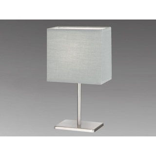 Kleine Designklassiker LED Nachttischlampe Silber eckig Lampenschirm Stoff Grau