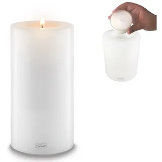 Qult Teelichthalter Qult Farluce Trend - Durchm. 10cm Teelichthalter in Kerzenform Dauerkerze Kunststoffkerze in Kerzenoptik Teelichtkerze mit Teelichteinsatz inkl, Teelicht 21 cm