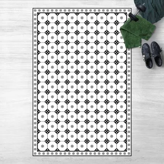 micasia Vinylteppich nass abwischbar Muster Bodenschutz - Made in Germany - Geometrisch Fliesenoptik 2,2mm dünne Vinyl Bodenmatte schwarz Weiss Küche Flur trittsichere Matte 3088 (140x210cm)