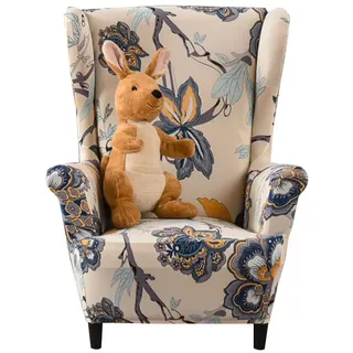 Highdi Kinder Ohrensessel Überzug, Sessel-Überwürfe Ohrensessel Schonbezüge Bezug Sesselhusse Elastisch Stretch Tiger Stuhlbezug mit Armlehne Hohe Rückenlehne Universal (Blaue lila Blume)