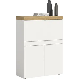 Sekretär OTTO HOME "MAMBO, Höhe 122cm, 2 Türen, 1 Schubkasten, 1 Klappe", weiß (platinum weiß, wotan eiche nachbildung), B:90cm H:122cm T:37cm, Sekretäre, Sekretär, Home-Office-Schreibtisch, PC-Schrank, Schreibtisch, Office