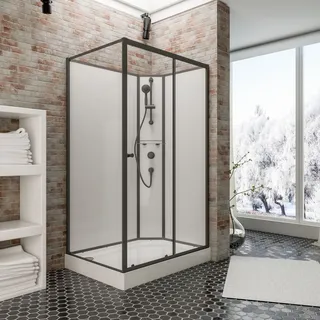Schulte Ibiza Komplettdusche rechts 120 x 90 cm Sicherheitsglas schwarz/weiß Duschwanne