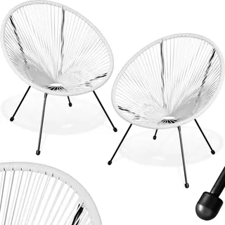 tectake® 2er Set Stuhl Acapulco Design, Gartenstuhl, Gartenstühle im Retro Design, Indoor und Outdoor Sessel für Garten, Wintergarten, als Terrassenstühle oder Balkon Sessel - weiß