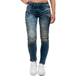 Cipo & Baxx Damen Jeans Slim & Regular Fit Stretch Used Look | Stylische Hosen mit Ziernähten, Zippern, bequemer Passform, modischem Design für Alltag und besondere Anlässe - 34W / 34L