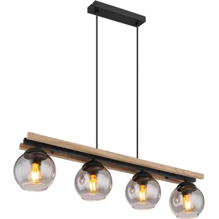 GLOBO Pendelleuchte 4-flg. E27 120 cm eckig Eichenholz Glas rauch